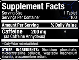 Allmax Caffeine 200mg 100 Tablets — ingredients label and nutrition facts panel