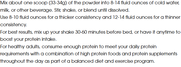 ON Gold Standard 100% Casein 4lbs — ingredients label and nutrition facts panel