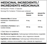 Allmax L-Carnitine+ Tartrate 120 Caps — ingredients label and nutrition facts panel