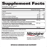 GAT Nitraflex Pre-Workout 30 Servings — Blue Raspberry — ingredients label and nutrition facts panel