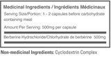 Ballistic Labs Berberine Supercyclo 90 Capsules — ingredients label and nutrition facts panel
