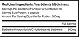 Fortitude Health Berberine 90 Capsules — ingredients label and nutrition facts panel