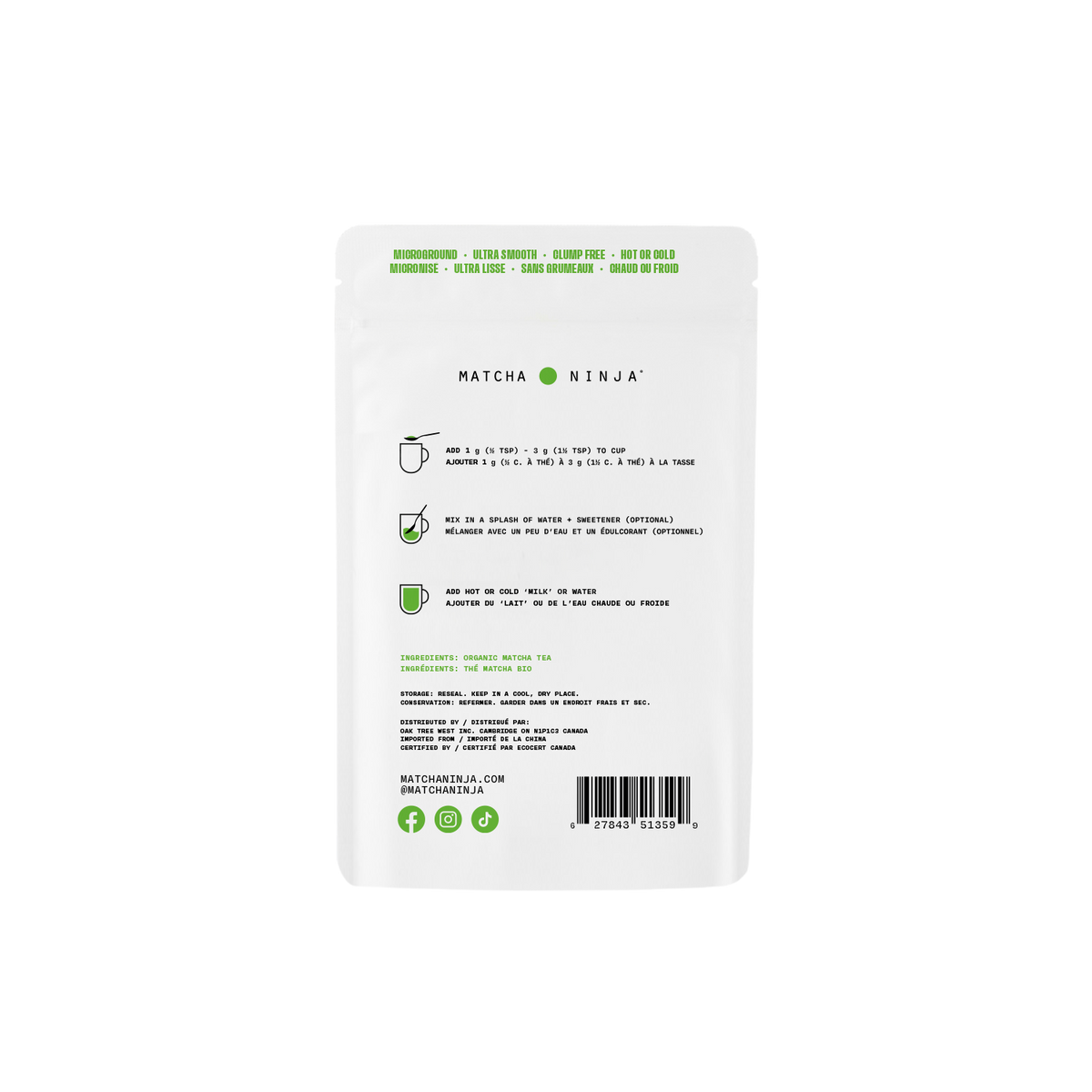 Matcha Ninja Cold Brew Matcha 70 g — ingredients label and nutrition facts panel