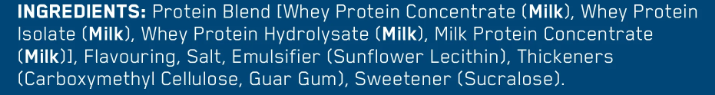 Applied Nutrition Critical Whey Protein 132g / 4 Servings — Vanilla Milkshake — ingredients label and nutrition facts panel