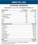 Applied Nutrition Amino Fuel 30 Servings — Raspberry Mojito — ingredients label and nutrition facts panel