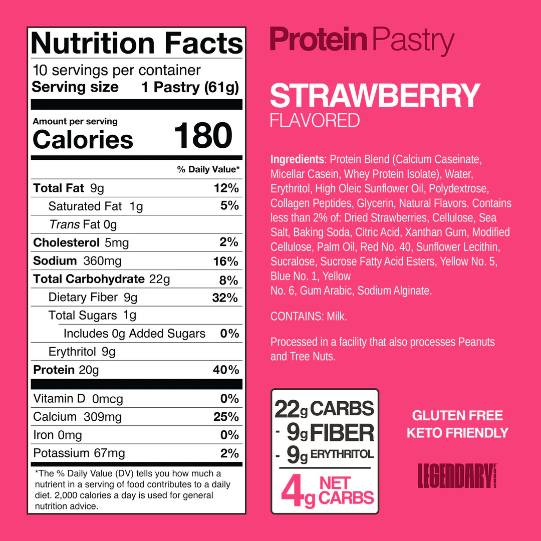 Legendary Foods Protein Tasty Pastry Strawberry (Box of 10) — ingredients label and nutrition facts panel