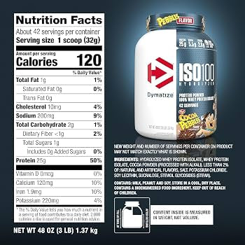 Dymatize Iso 100 Hydrolyzed Whey Protein 3LB — Cocoa Pebbles — ingredients label and nutrition facts panel