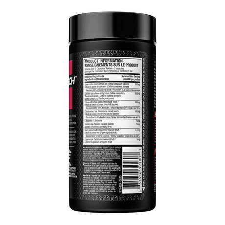 Muscletech HydroxyCut Hardcore Elite 136 Count, 68 Servings — ingredients label and nutrition facts panel