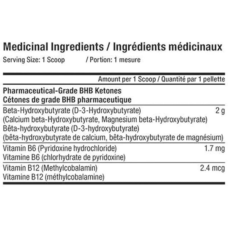 Tested Nutrition Ketones + B12 + B6 Powder — 140G — ingredients label and nutrition facts panel