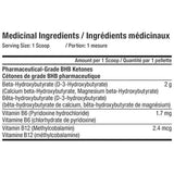 Tested Nutrition Ketones + B12 + B6 Powder — 140G — ingredients label and nutrition facts panel