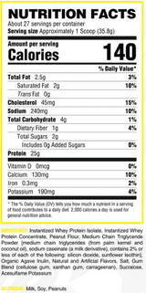 Ryse Loaded Protein Complex 2lbs — Vanilla Peanut Butter — ingredients label and nutrition facts panel