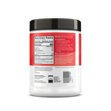 ON Pro Quench Clear Protein, Collagen & Electrolyte Powder 20 Servings — ingredients label and nutrition facts panel