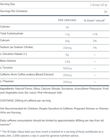 Alaninu Pre-Workout 30 Servings — Cherry Twist — ingredients label and nutrition facts panel