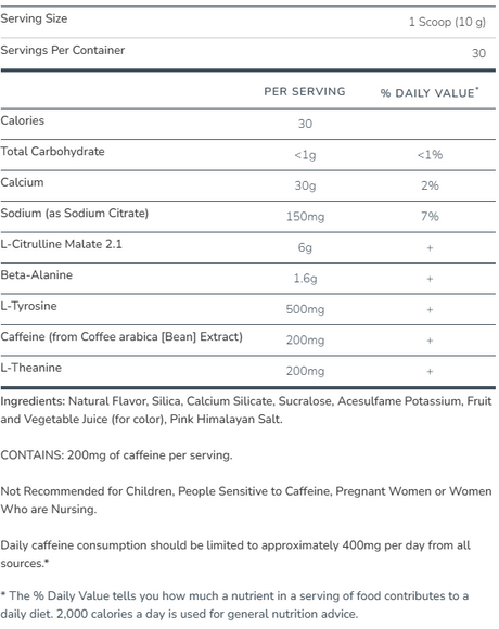Alaninu Pre-Workout 30 Servings — Cherry Twist — ingredients label and nutrition facts panel