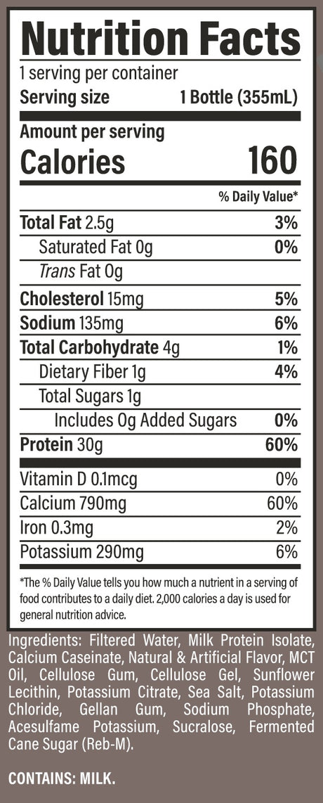 CBUM Raw Grass Fed Isolate Protein Shake RTD 355mL — Strawberry — ingredients label and nutrition facts panel