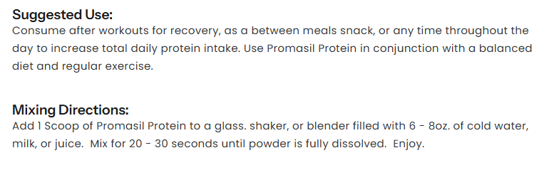 Rivalus Promasil Protein 5LB — ingredients label and nutrition facts panel