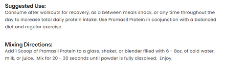 Rivalus Promasil Protein 5LB — ingredients label and nutrition facts panel