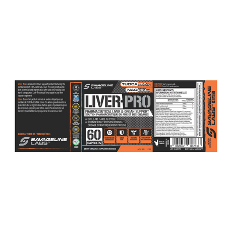 Savage Line Labs Liver Pro 60 Caps — ingredients label and nutrition facts panel