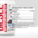 Perfect Sports Diesel New Zealand Whey Isolate 2LB — Cookies & Cream — ingredients label and nutrition facts panel
