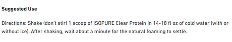 Isopure Clear Isolate Low Carb Protein 36 Servings — ingredients label and nutrition facts panel