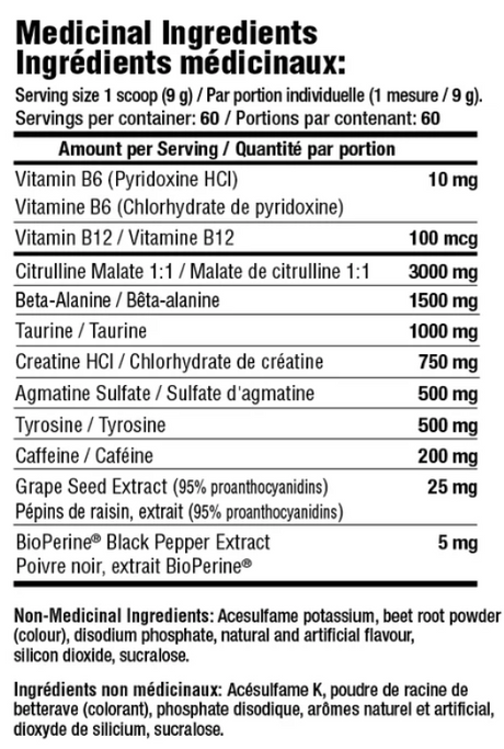 Mammoth Pump 60 Servings — Rocket Pump — ingredients label and nutrition facts panel