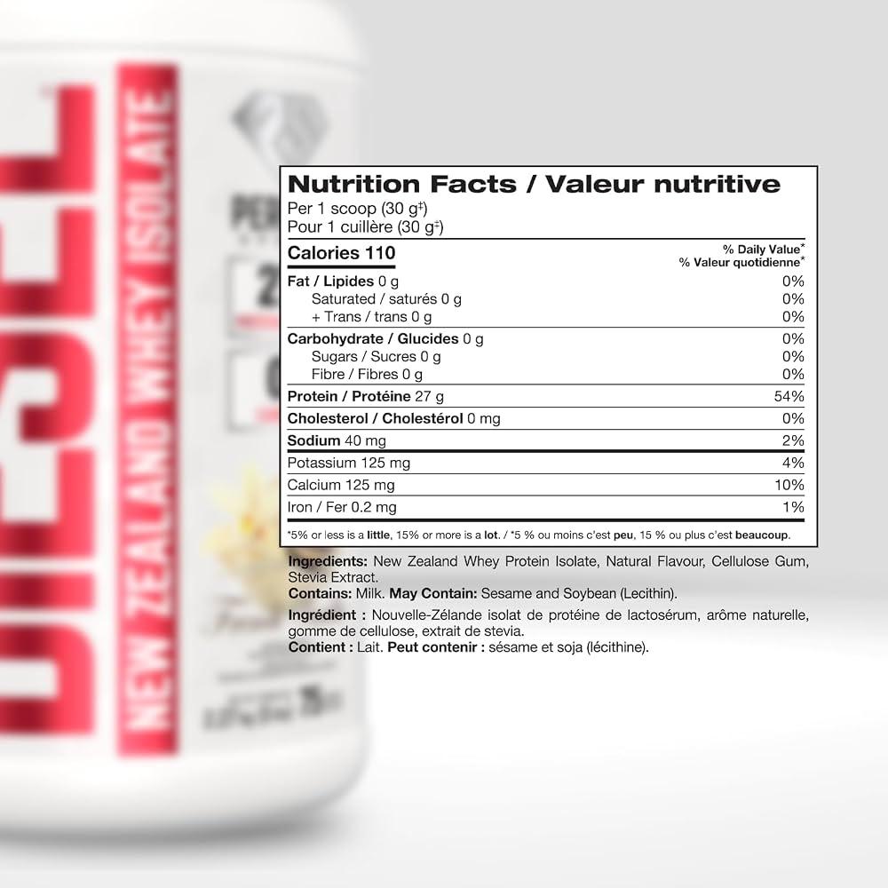 Perfect Sports Diesel New Zealand Whey Isolate 5LB — Vanilla — ingredients label and nutrition facts panel