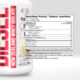 Perfect Sports Diesel New Zealand Whey Isolate 5LB — Vanilla — ingredients label and nutrition facts panel