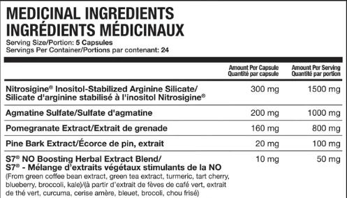Magnum Heat Accelerated 120 Caps — ingredients label and nutrition facts panel