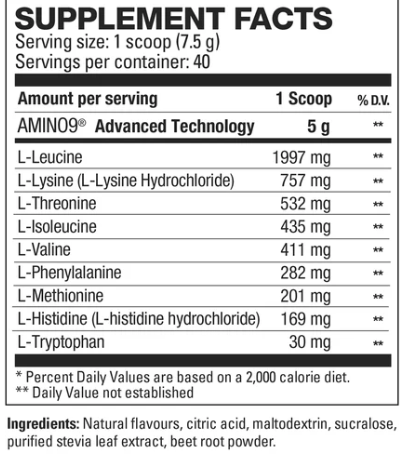 HD Muscle EaaHD 40 Servings — Strawberry Kiwi — ingredients label and nutrition facts panel