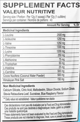 Limitless Pharma EAA Loaded 40 Servings — Blue Raspberry — ingredients label and nutrition facts panel