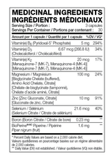 Perfect Sports Ultra Mag-Z 90 Capsules — ingredients label and nutrition facts panel