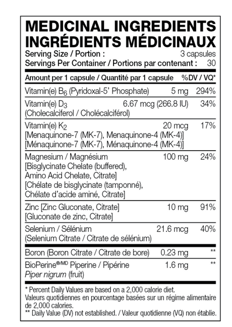 Perfect Sports Ultra Mag-Z 90 Capsules — ingredients label and nutrition facts panel