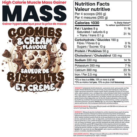 Basic Supplements Mass Gainer 6LB — Cookies & Cream — ingredients label and nutrition facts panel