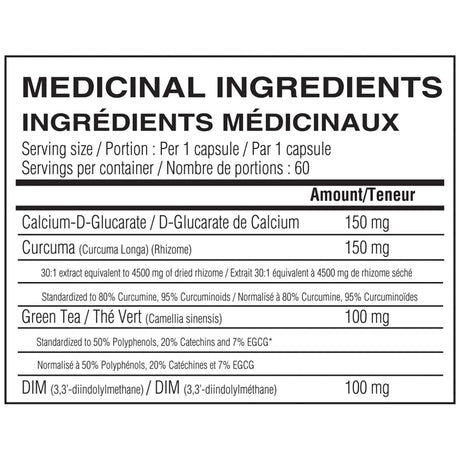 Believe Estrogen Balance 60 capsules — ingredients label and nutrition facts panel