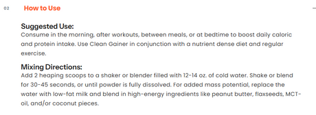 Rivalus Rival Nutrition Clean Gainer 10lbs — Chocolate Fudge / Rich Chocolate — ingredients label and nutrition facts panel