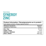 Tested Nutrition Synergy Zinc 90 Capsules — ingredients label and nutrition facts panel