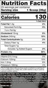 CBUM Itholate Whey Isolate Protein 2lbs 25 servings — Champion Mentality — ingredients label and nutrition facts panel
