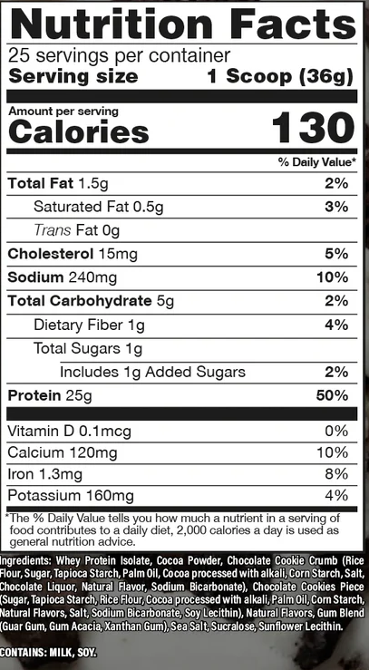 CBUM Itholate Whey Isolate Protein 2lbs 25 servings — Champion Mentality — ingredients label and nutrition facts panel