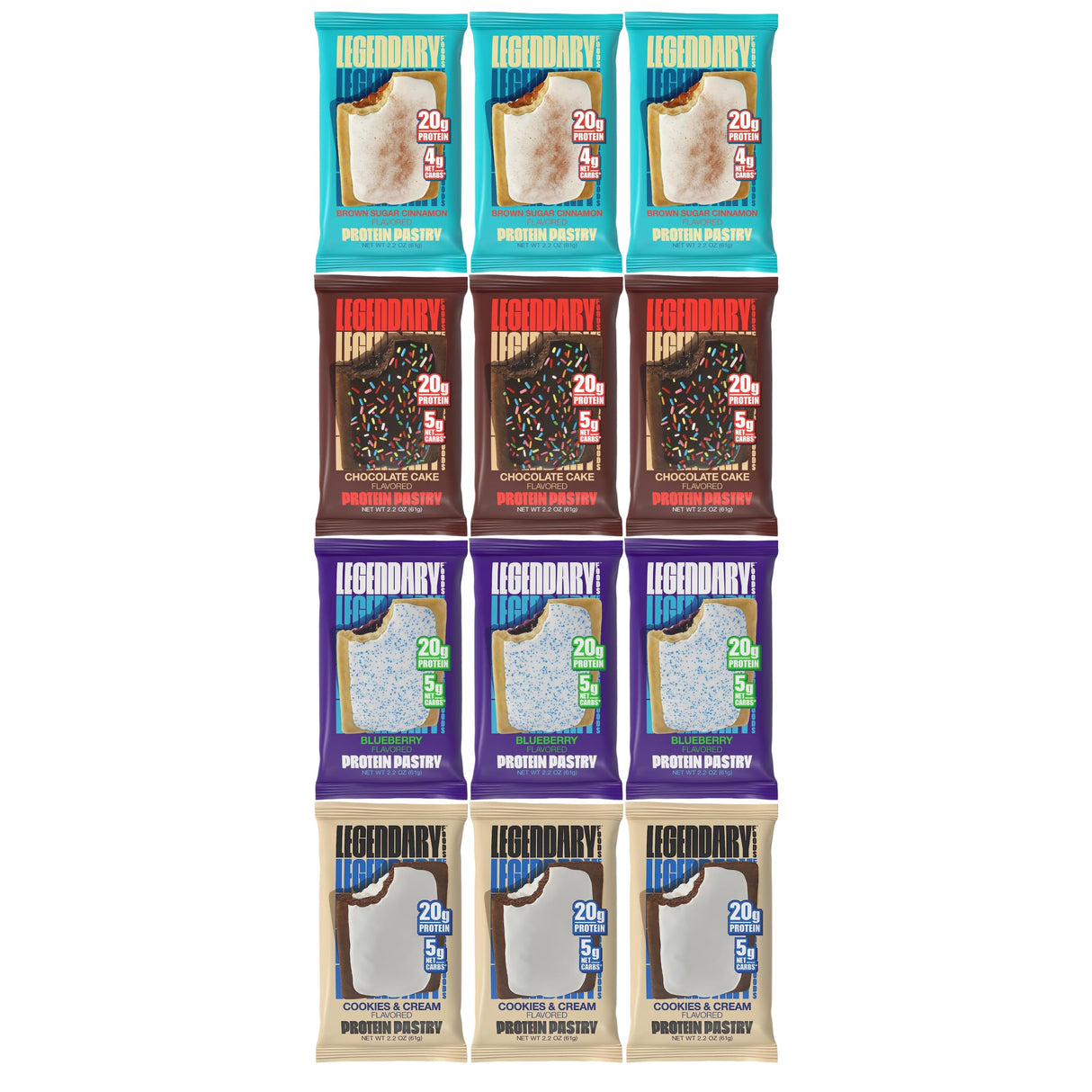 Legendary Foods Protein Pastry 4 Flavour Variety Pack (Brown Sugar Cinnamon, Chocolate Cake, Blueberry, Cookies & Cream)