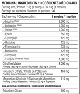 Believe Performance EAA Premium Instantized Essential Amino Acids 390g — Sour Peach — ingredients label and nutrition facts panel