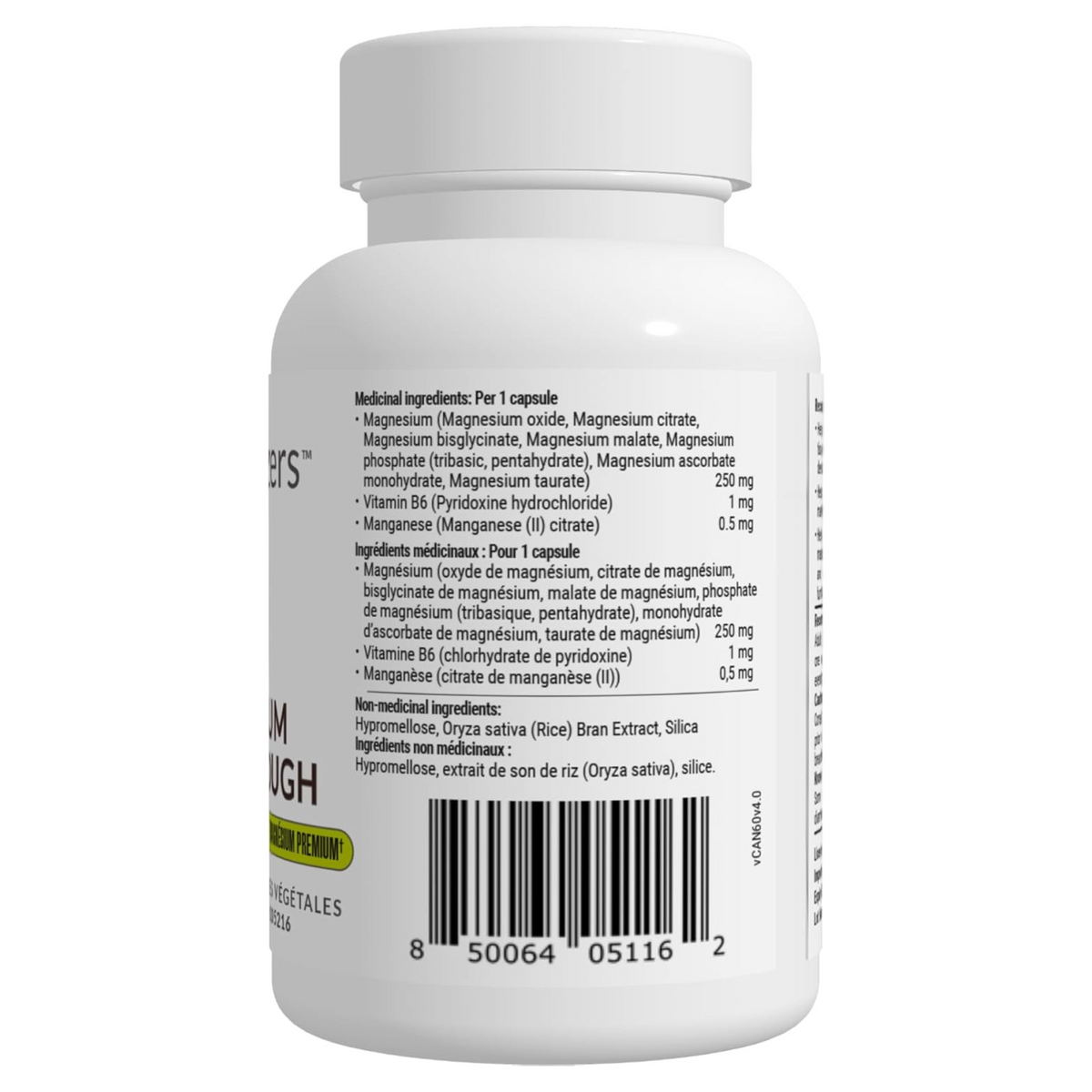 BIOptimizers Magnesium Breakthrough 60 Veg Capsules (7 Forms of Magnesium) — ingredients label and nutrition facts panel