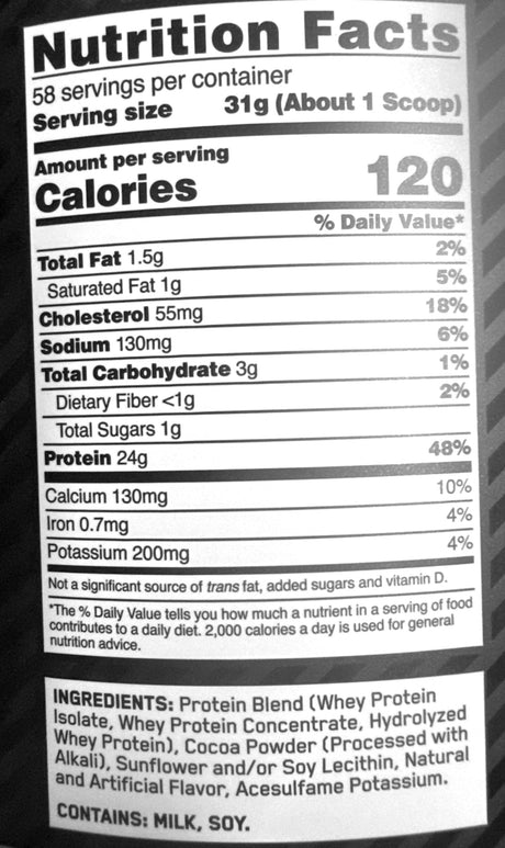 ON Gold Standard Whey 3.96LB — ingredients label