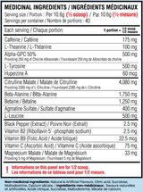 Believe Pump Addict MAX 2.0 40 servings 425g — White Slushie — ingredients label and nutrition facts panel