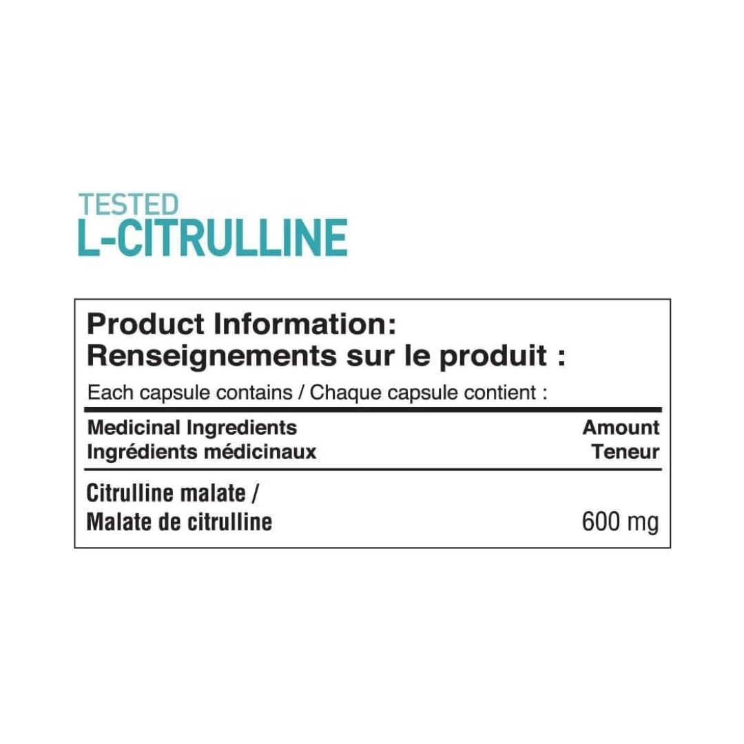 Tested Nutrition L-Citrulline 240 Capsules — ingredients label and nutrition facts panel