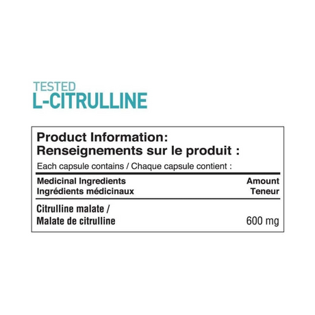 Tested Nutrition L-Citrulline 240 Capsules — ingredients label and nutrition facts panel
