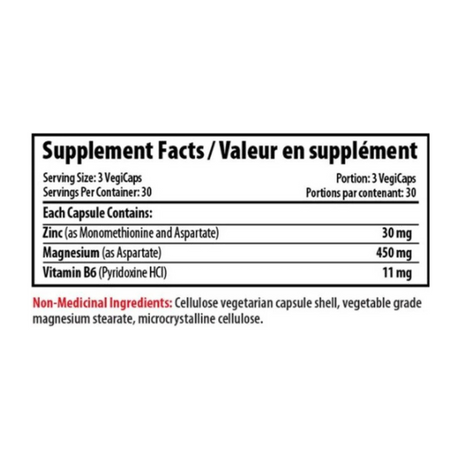 Pro Line ZMA 90 Veggie Capsules — ingredients label and nutrition facts panel