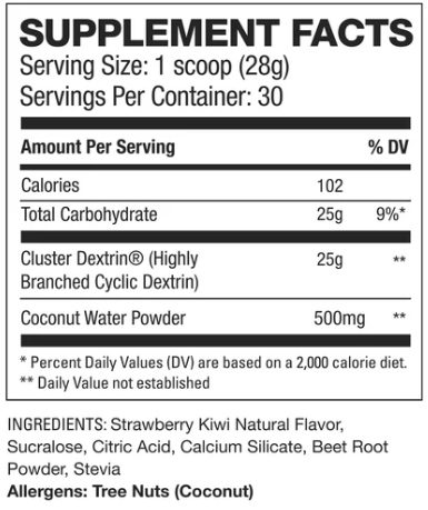 HD Muscle CarbHD II 30 Servings — Strawberry Kiwi — ingredients label and nutrition facts panel