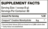 HD Muscle CreaHD Creapure 400g — ingredients label and nutrition facts panel