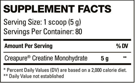 HD Muscle CreaHD Creapure 400g — ingredients label and nutrition facts panel