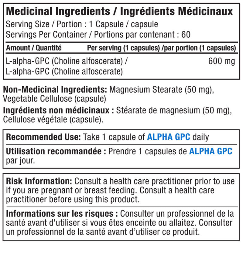 Alora Naturals Alpha GPC 600mg 60 VegiCaps